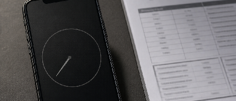 A smartphone on a desk, its screen showing a blank stopwatch face, while a blurred technical document sits beside it, symbolizing the missing latency benchmark.
