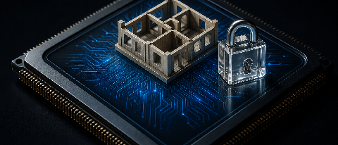 A stylized microchip with ARM's core architecture symbolically locked away.