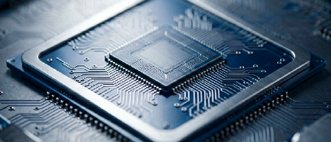 A macro shot of a futuristic, energy-efficient semiconductor chip architecture.