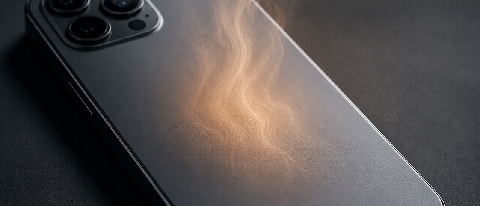 Close-up of a smartphone chassis showing thermal stress and battery indicators