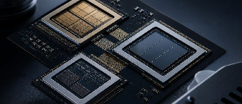 Conceptual close-up of modular silicon components arranged in an integrated circuit pattern