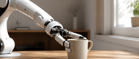 A robotic arm interacting with everyday objects in a realistic indoor setting