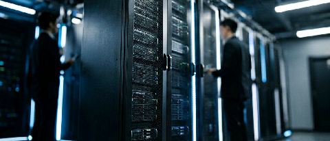 Abstract view of advanced server racks representing domestic AI computing power
