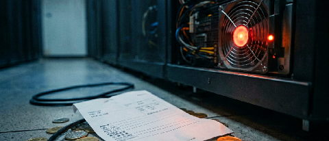 数据中心服务器机柜旁散落的空白账单和硬币