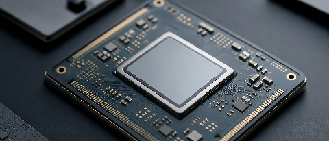 Close-up of a minimalist circuit board with a focus on modular components