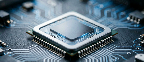 A conceptual editorial image showing a complex circuit board merging into a blurred, abstract representation of software code or data streams, symbolizing the t