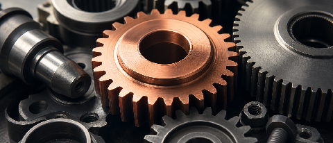 A close-up of a precision-engineered metal gear assembly, with one gear highlighted in warm copper tone, suggesting a reliable underlying layer in a larger syst