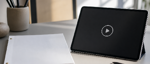 A creative workspace showing the bridge between traditional scriptwriting and digital video production