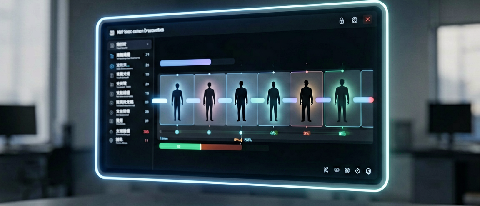 A sleek, futuristic film editing interface displaying precise timeline controls and consistent character assets, symbolizing the industrial efficiency of AI vid