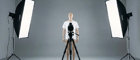 Professional film set with precise lighting and camera equipment