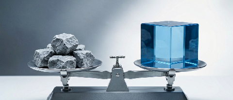 A precise editorial still life showing a balance between raw data materials and structured computational elements, symbolizing the shift from parameters to prac
