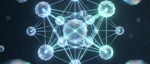 A conceptual visualization of interconnected nodes forming a structured network against a dark background