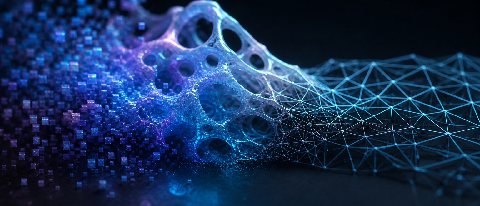 A glowing, AI-generated 3D model mesh flows from a luminous cloud into a dark, precise Unreal Engine wireframe grid, symbolizing the integration of generative A