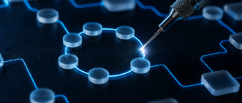 A conceptual 3D visualization of a logical flow loop being interrupted by a precision tool.