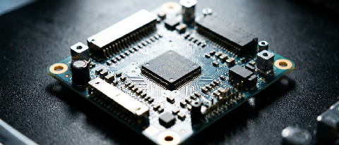 A close-up of a complex industrial circuit board under harsh inspection lighting, symbolizing the precision and difficulty of automated quality control.