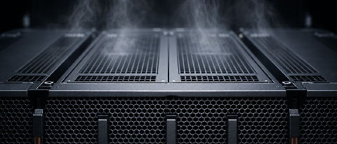A macro editorial shot of high-performance server hardware under intense thermal stress, symbolizing the competitive inference workload.
