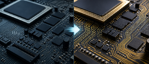Macro shot of a high-performance AI accelerator circuit board