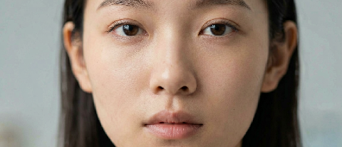 A close-up of a hyper-realistic digital avatar's face with subtle emotional expression, illuminated by soft studio lighting.