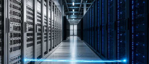 A conceptual editorial shot showing a seamless bridge between two distinct server rack environments, symbolizing hardware migration.