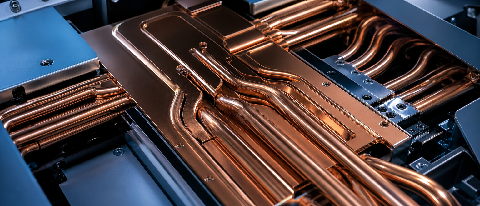 A high-end editorial macro shot of a server rack's internal cooling system, emphasizing thermal flow and structural integrity.