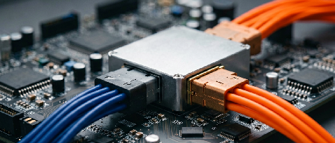A detailed view of a complex circuit board with distinct pathways merging, symbolizing software migration and hardware integration challenges in AI computing.