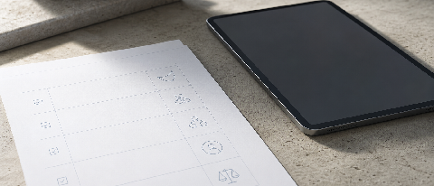 A minimalist editorial still life representing regulatory compliance and risk assessment
