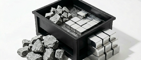 Abstract visualization of a data refinement process transforming raw elements into structured precision