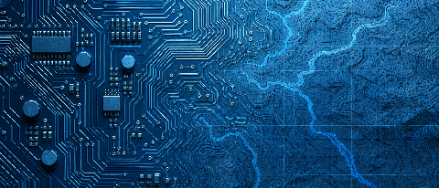 A conceptual editorial image showing synchronized data streams and electrical infrastructure