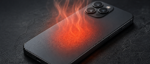 A smartphone overheating with visible heat distortion waves rising from its surface