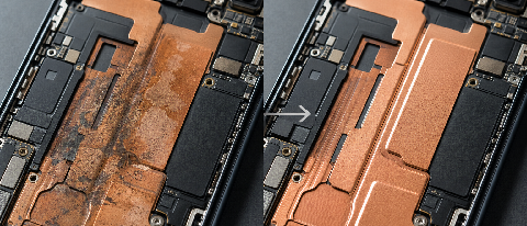 Close-up of a smartphone's internal heat dissipation structure