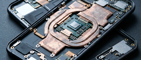 Close-up of a smartphone chassis with visible internal cooling components
