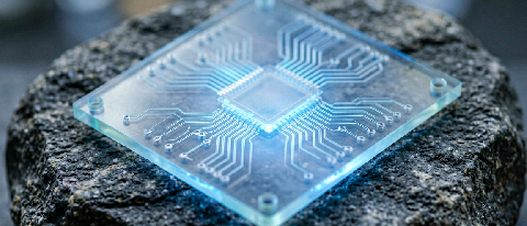 A modern, minimalist architectural visualization of a glowing energy grid connecting disparate nodes across a landscape
